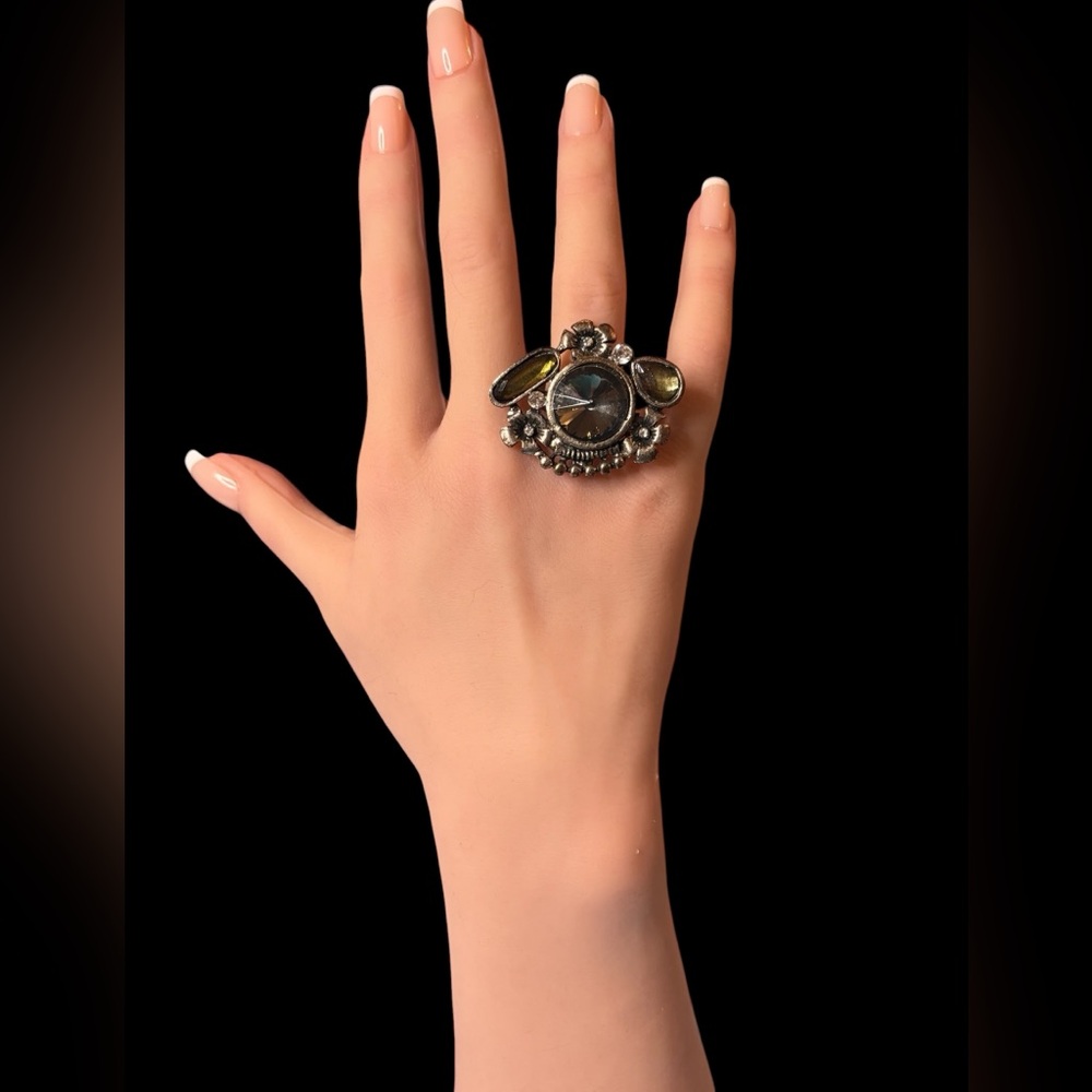 Vintage Chic Silver and Black Faux Smoky Quartz & Gemstone Ring BUY 2 GET 1 FREE